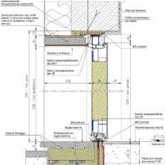 Sezione verticale tipo con porta d'ingresso in alluminio, spalle isolate e sottobancale 